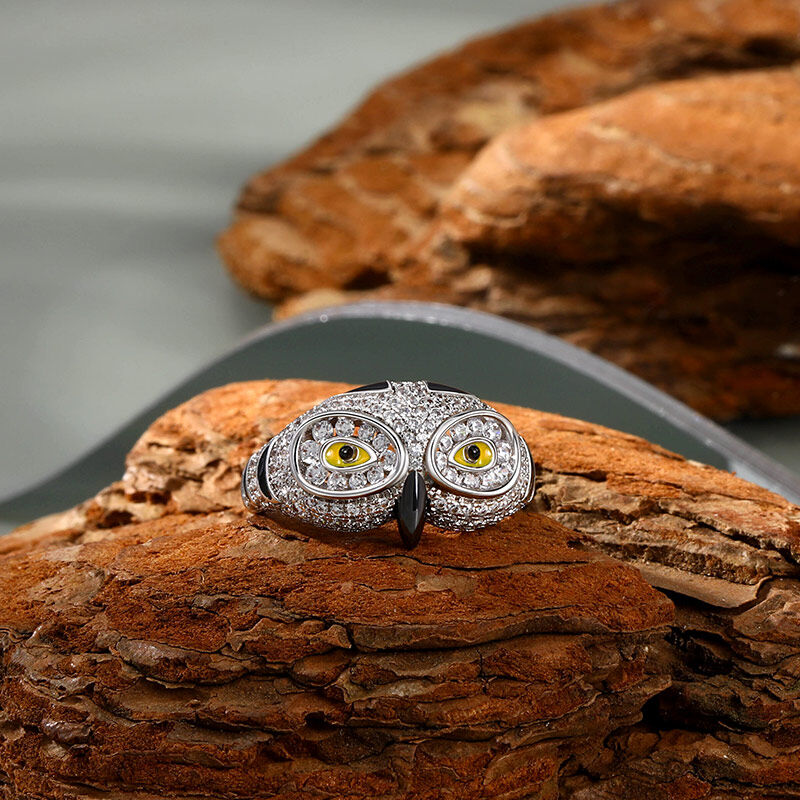 جوليا خاتم من الفضة الإسترليني على شكل بومة "صياد الليل"