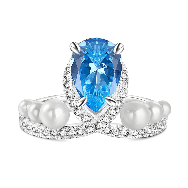 Jeulia Aquamarine Pear Infinity Pearl Ring Twist Sterling Silver