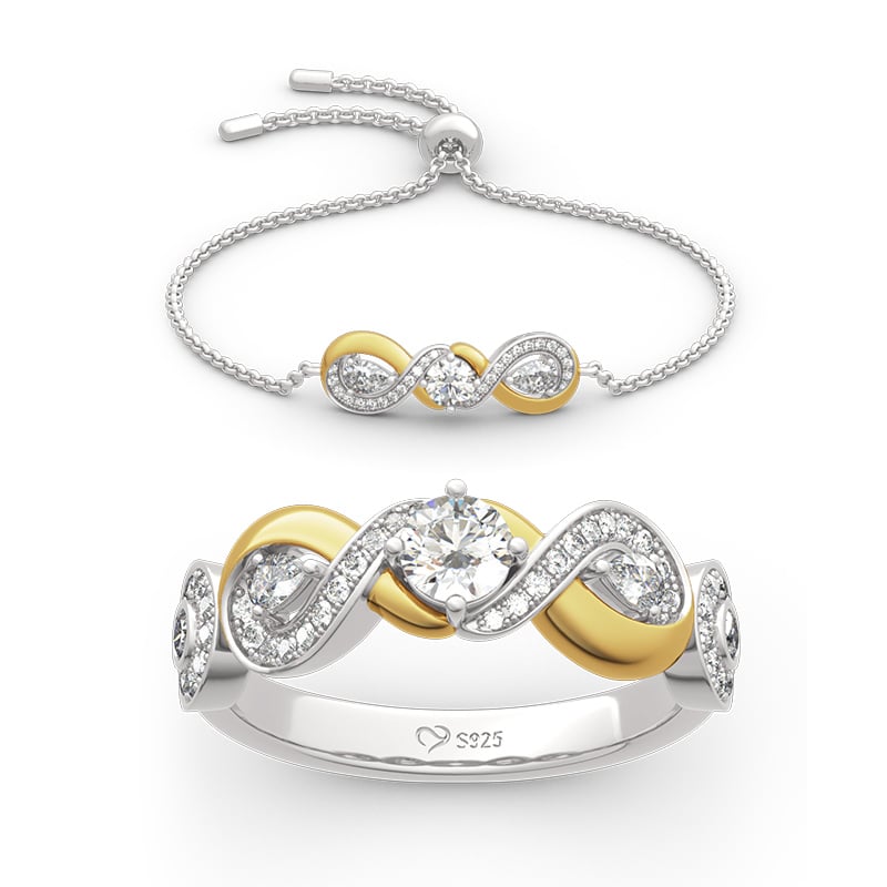 Jeulia Two Tone Twist Sterling Silver Jewelry Set