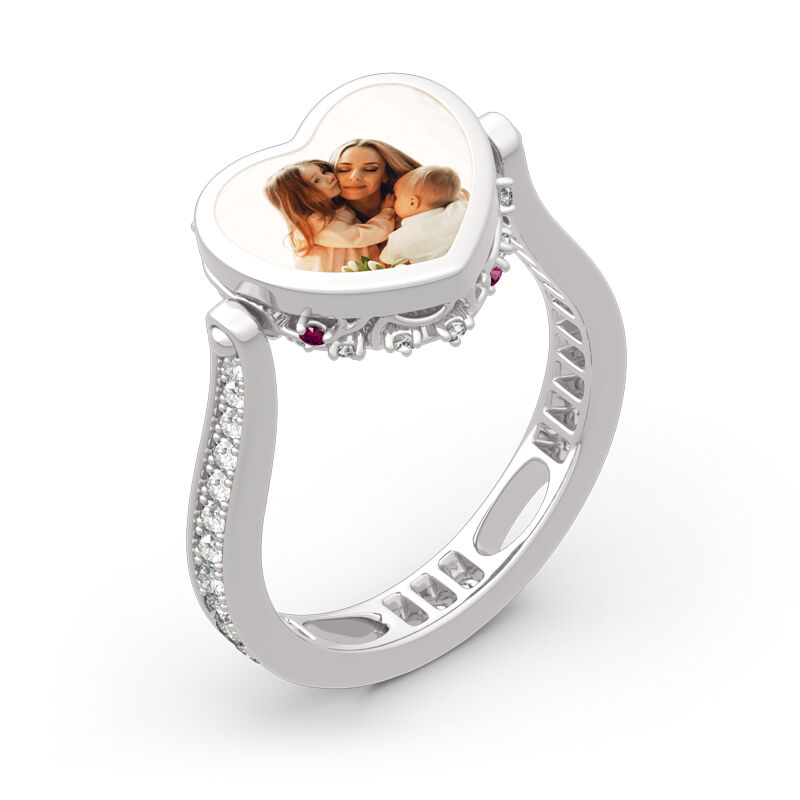 Jeulia "Soulmate" Sterling Silver Personalized Photo Ring (With A Free Chain)