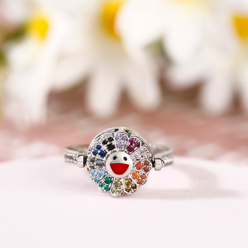 Jeulia "Childish Power" Solros Sterling Silver Personlig Fotoring (Med En Gratis Kedja)