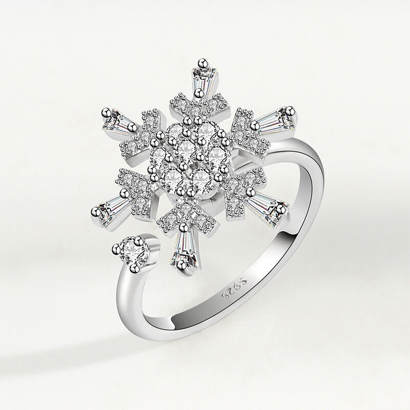 Jeulia Snowflake Rotating Soothe Sterling Silver Adjustable Open Ring