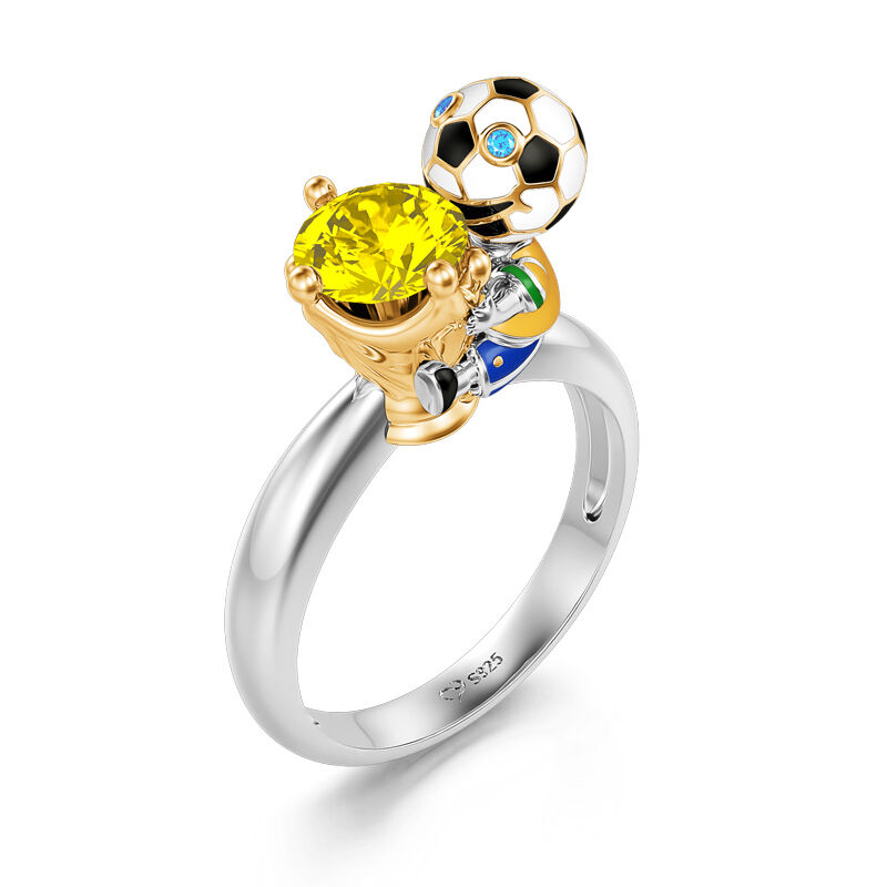 Jeulia Hug Me "You're My Champion" Brazil Football Team Round Cut Sterling Silver Ring