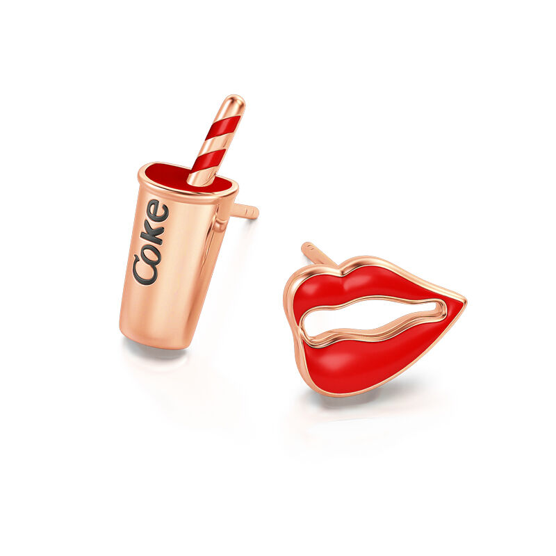 Jeulia Pendientes de botón con labios rojos y Coca-Cola de plata de ley