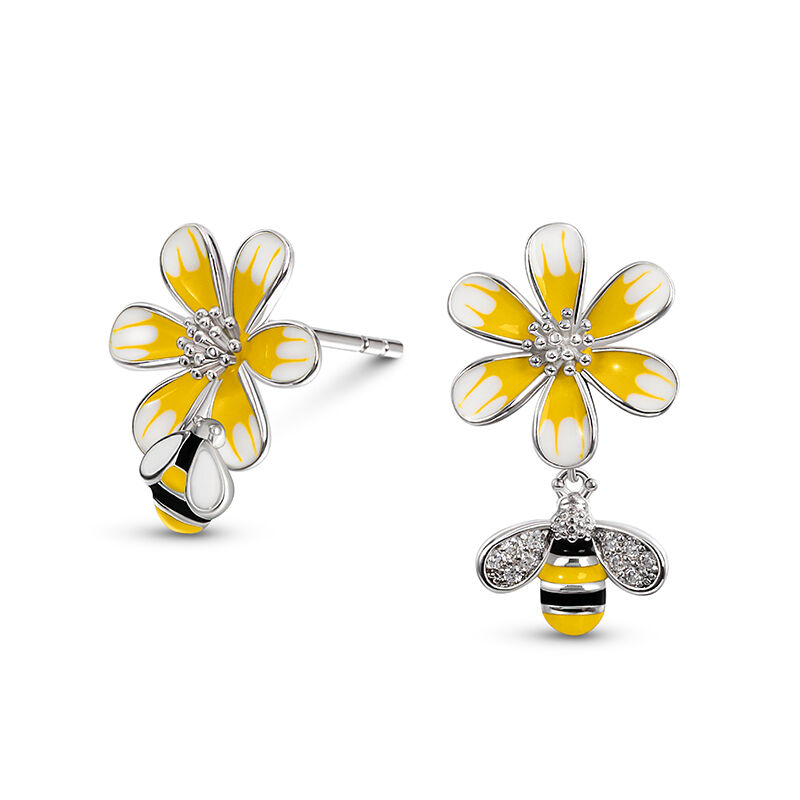 Jeulia "Honigbiene" Blumen Emaille Sterling Silber Ohrringe