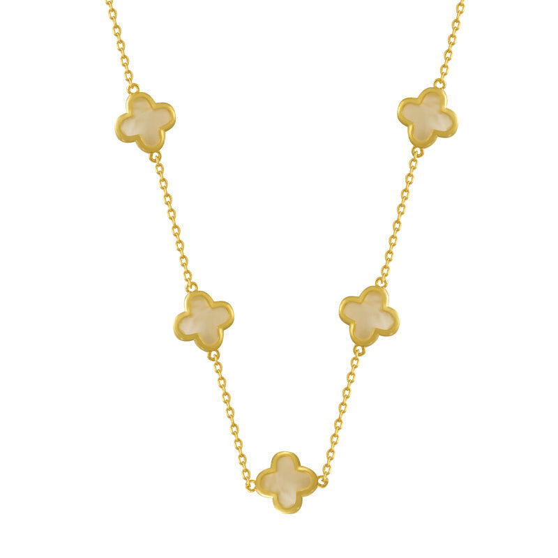 Jeulia Lucky Clover Stainless Steel Mother of Pearl Necklace