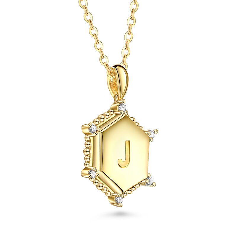 Jeulia Hexagonal Sunshine Letter Plate Engraved Personalized Sterling Silver Necklace