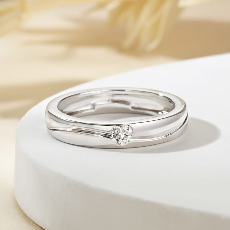 Jeulia "Lines of Love" Simple Heart Couple Rings Sterling Silver