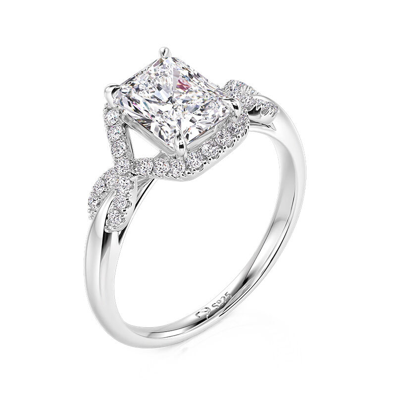 Jeulia Anillo de Compromiso con Halo Infinito Corte Radiante de Plata Esterlina