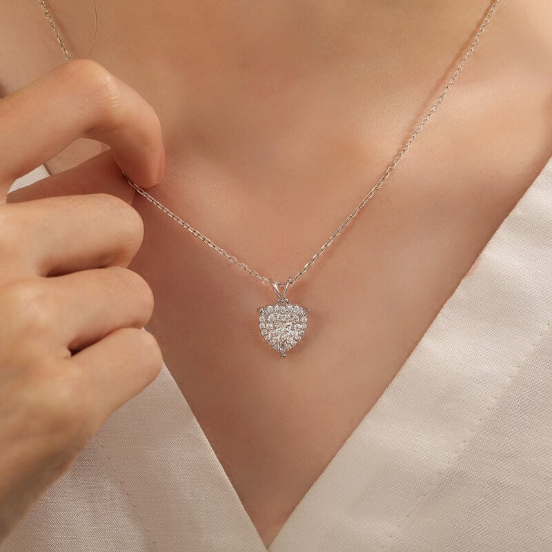 Jeulia Double Halo Heart Necklace Sterling Silver