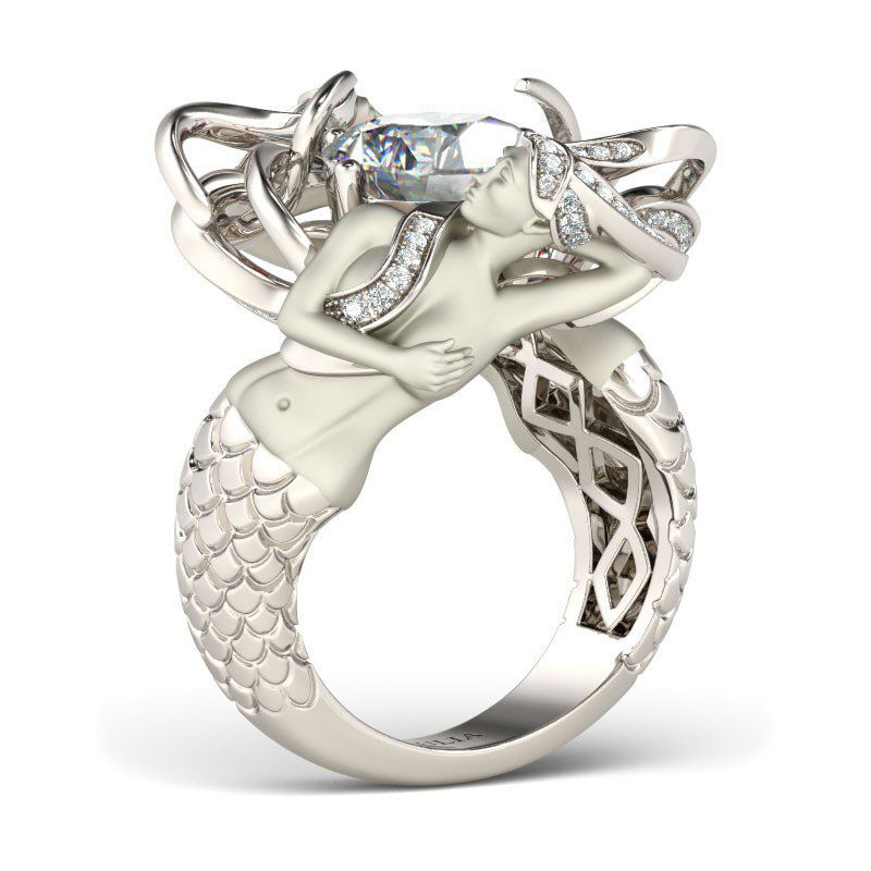 Jeulia White Cushion Cut Sterling Silver Mermaid Ring