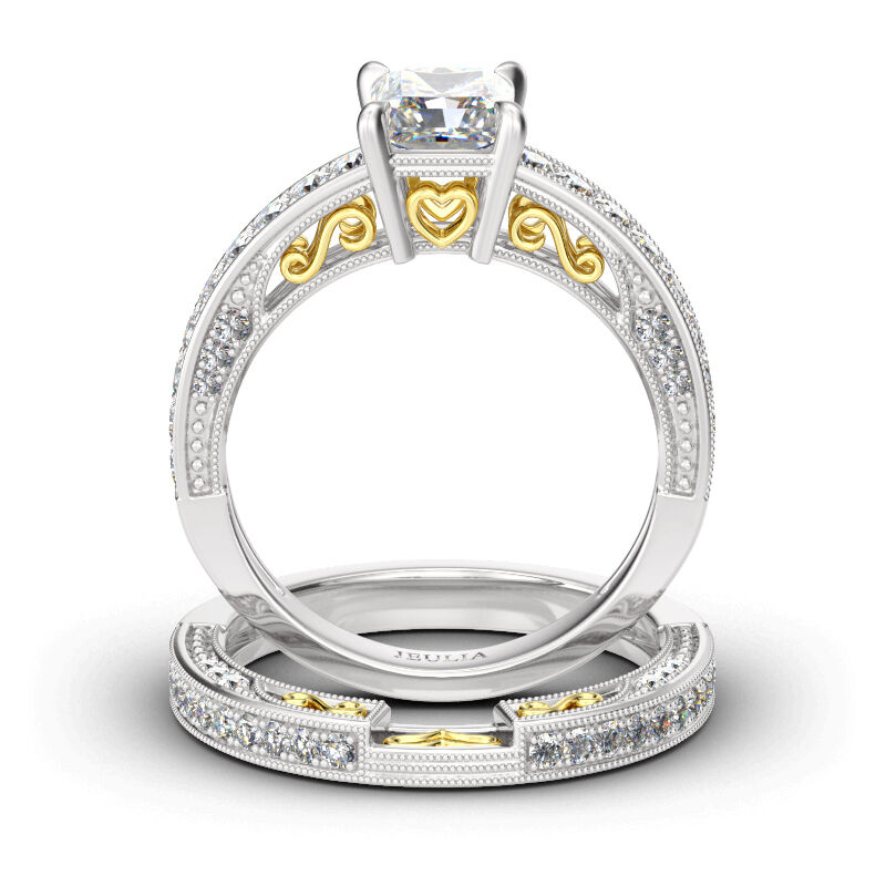 Jeulia Vintage Princess-Schliff Sterling Silber Ring Set