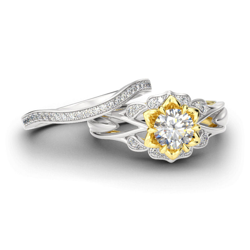 Jeulia Flower Round Cut Sterling Silver Ring Set