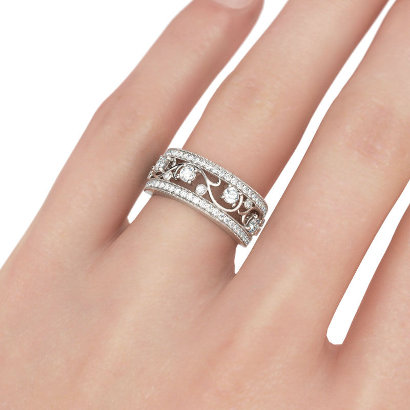 جوليا خاتم بقطع دائري من الفضة الإسترليني النسائية على شكل كرمة