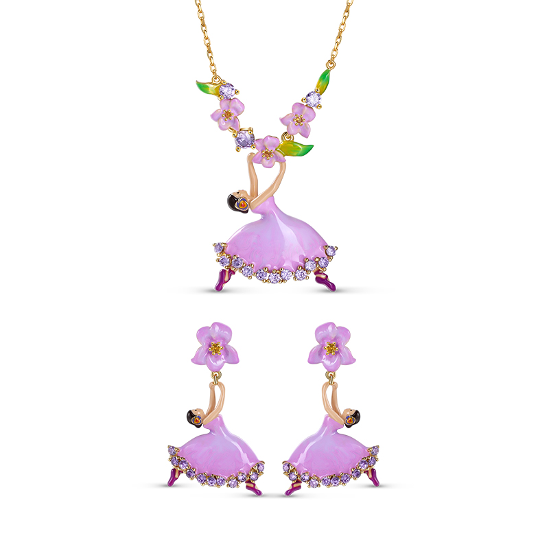Jeulia "Dream It Possible" Ballet Dancer with Flower Sterling Silver Jewelry Set