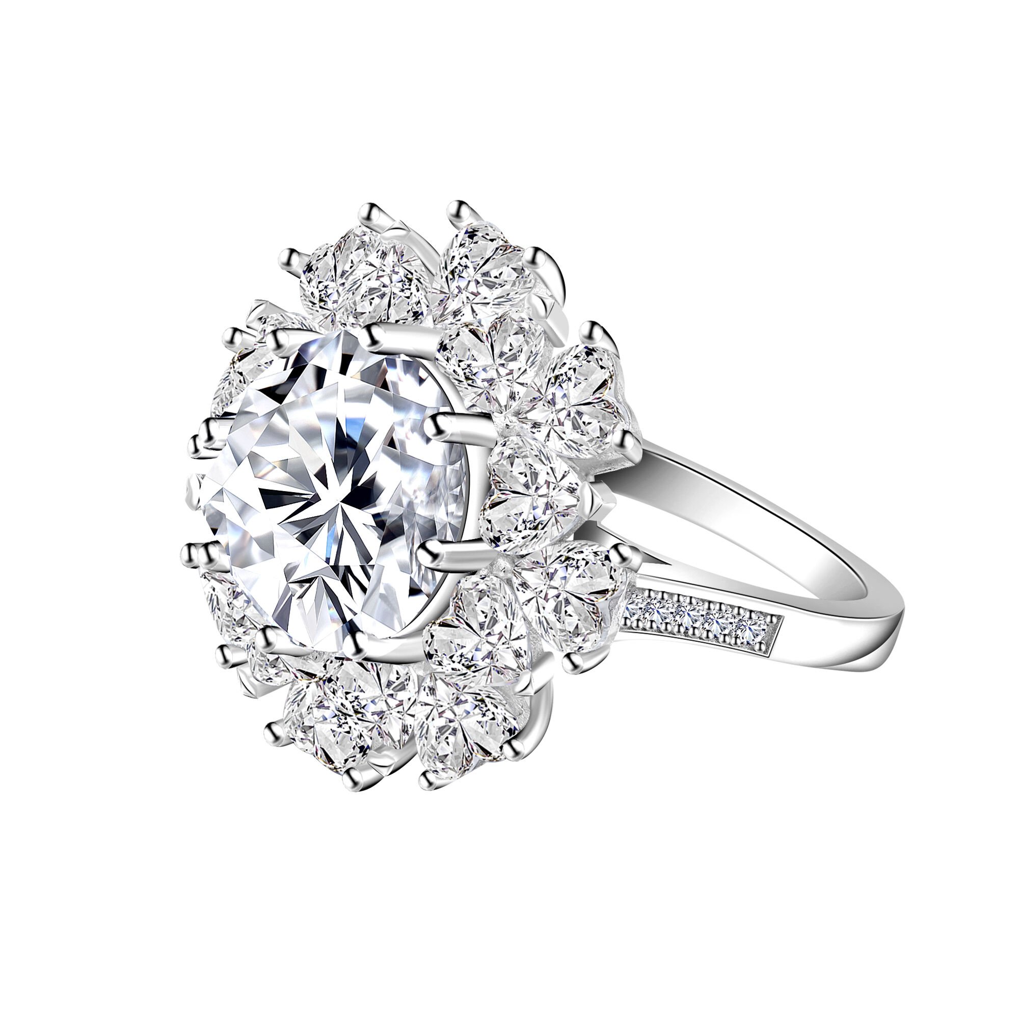 Jeulia Sunflower Halo Engagement Ring Sterling Silver