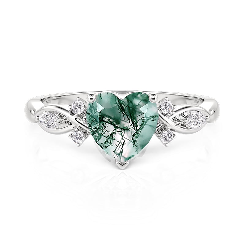 Jeulia Infinity Heart Moss Agate Engagement Ring