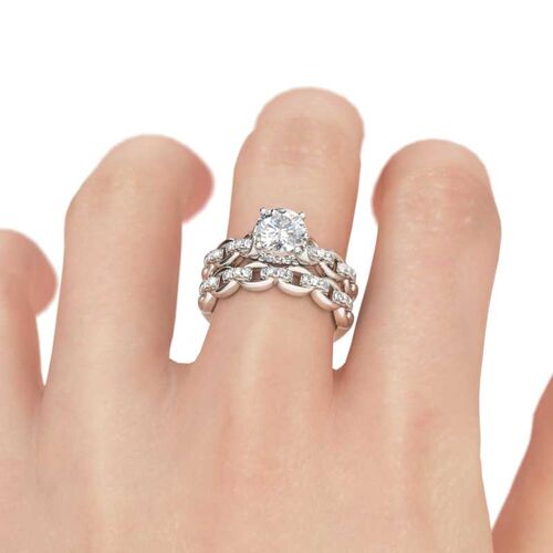Jeulia Chain-like Round Cut Sterling Silver Ring Set