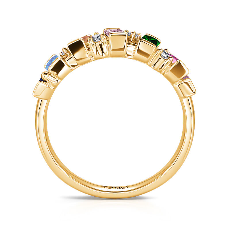 Jeulia "Like a Rainbow" Multi-Colored Stones Emerald Cut Sterling Silver Ring
