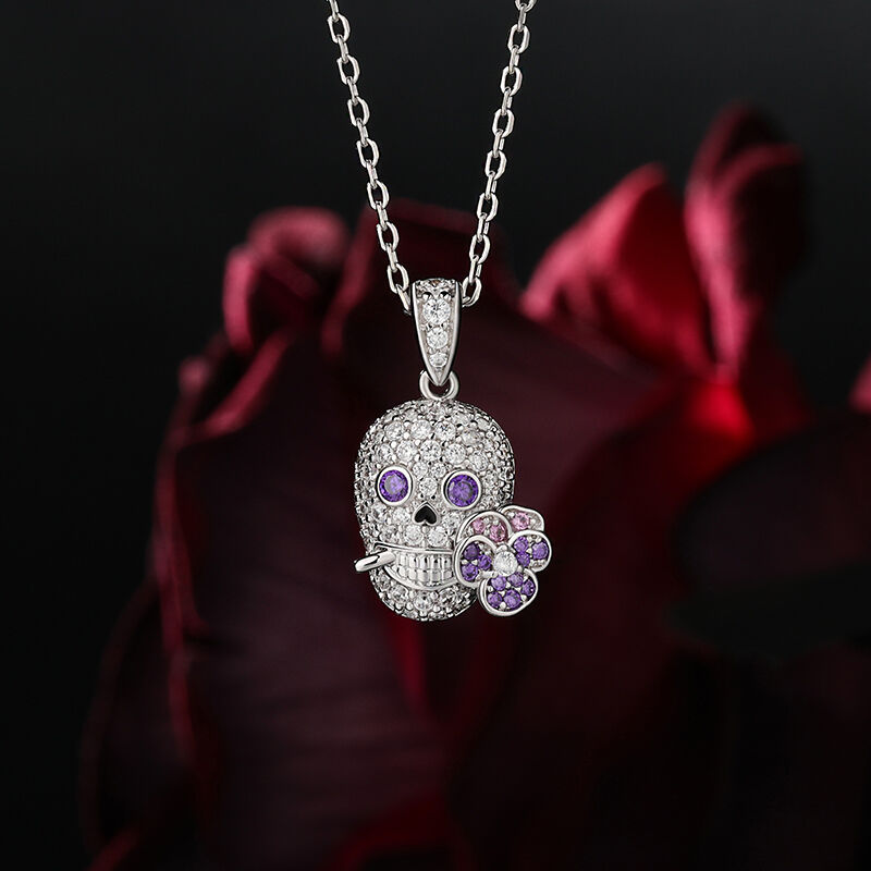 Jeulia "Forever Romance" Skull and Flower Sterling Silver Jewelry Set