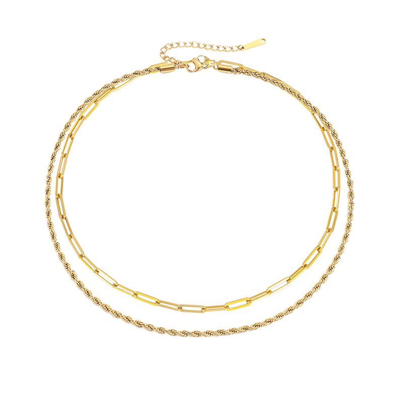Jeulia Double-Layer Twist & Chain Stainless Steel Necklace