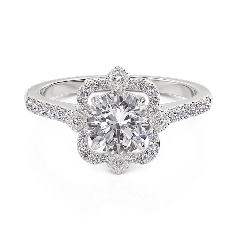 Jeulia Hollow Halo Custom Round Cut Engagement Ring with Birthstone