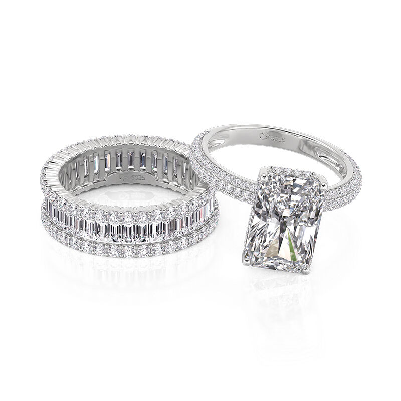 Jeulia Lyxigt Radiant Skuren Vigselringsset i Sterling Silver