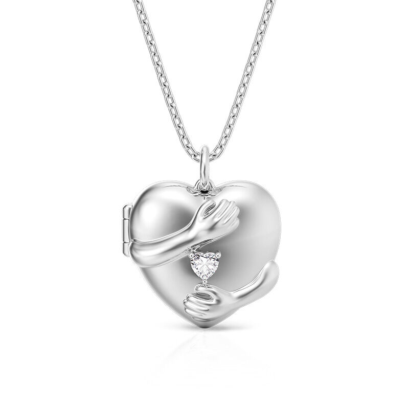 Jeulia "Warm Hug" Custom Engraved Heart Photo Locket Necklace