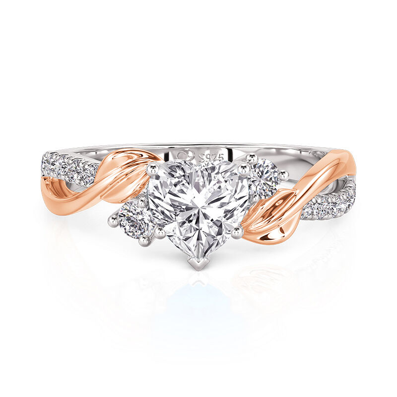 Jeulia Amore Anillo Corazón Hoja Bicolor Personalizado con Piedra de Nacimiento
