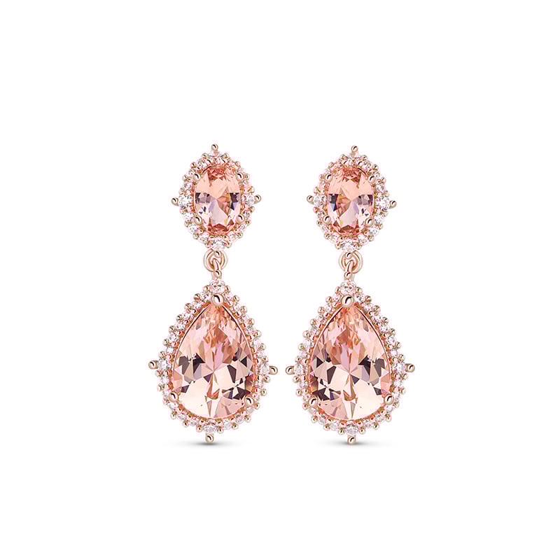 Jeulia Double Pear Cut Synthetic Morganite Sterling Silver Earrings
