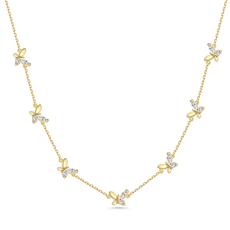 Jeulia Butterfly Sterling Silver Women's Necklace Gold Tone