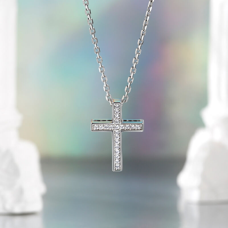 Jeulia "Devoted Faith" Two Splittable Nested Cross Sterling Silver Necklace