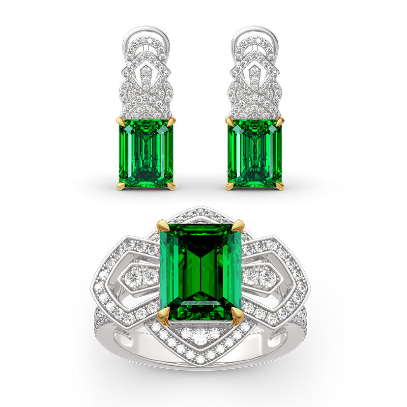 Jeulia Vintage Emerald Cut Sterling Silver Jewelry Set