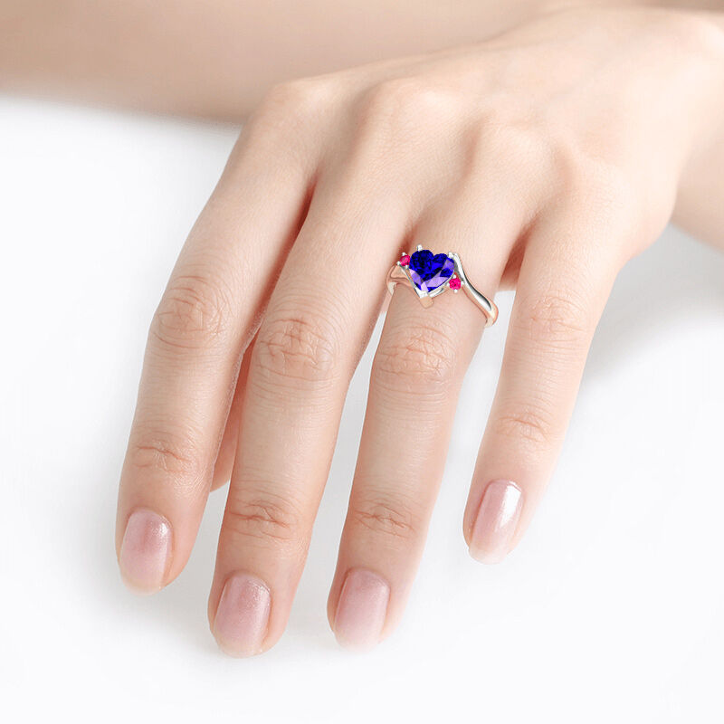 Jeulia Bypass Three Stone Heart Cut Sterling Silver Ring