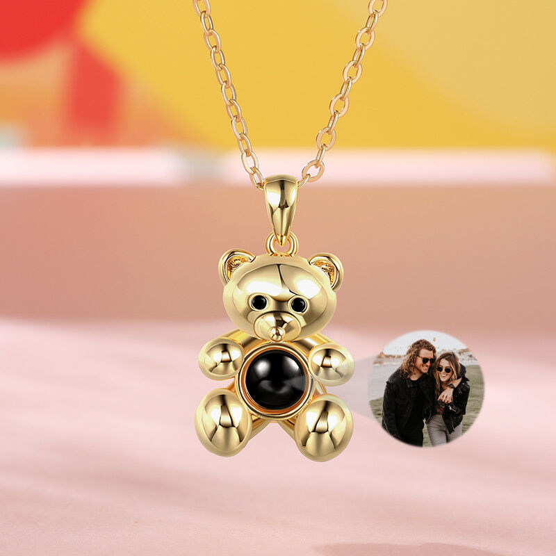Jeulia "Fall in Love" Teddy Bear Personalized Photo Projection Sterling Silver Necklace