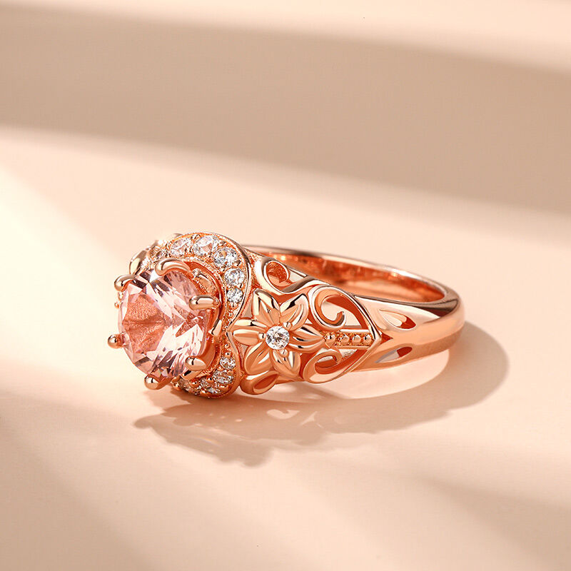 Jeulia Floral Halo Round Cut Synthetic Morganite Sterling Silver Ring