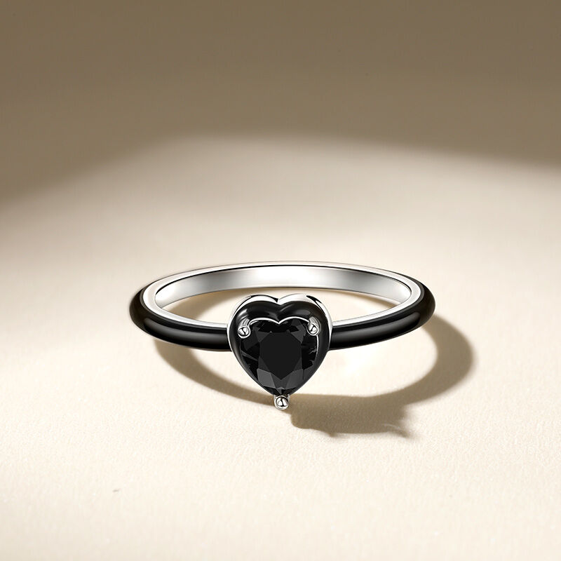 Jeulia Black Enamel Heart Cut Sterling Silver Ring