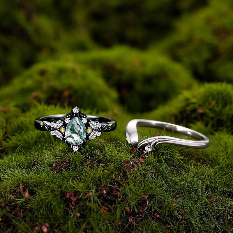 Jeulia Midsummer Night Mysterisk Skog Moss Agat Ringset