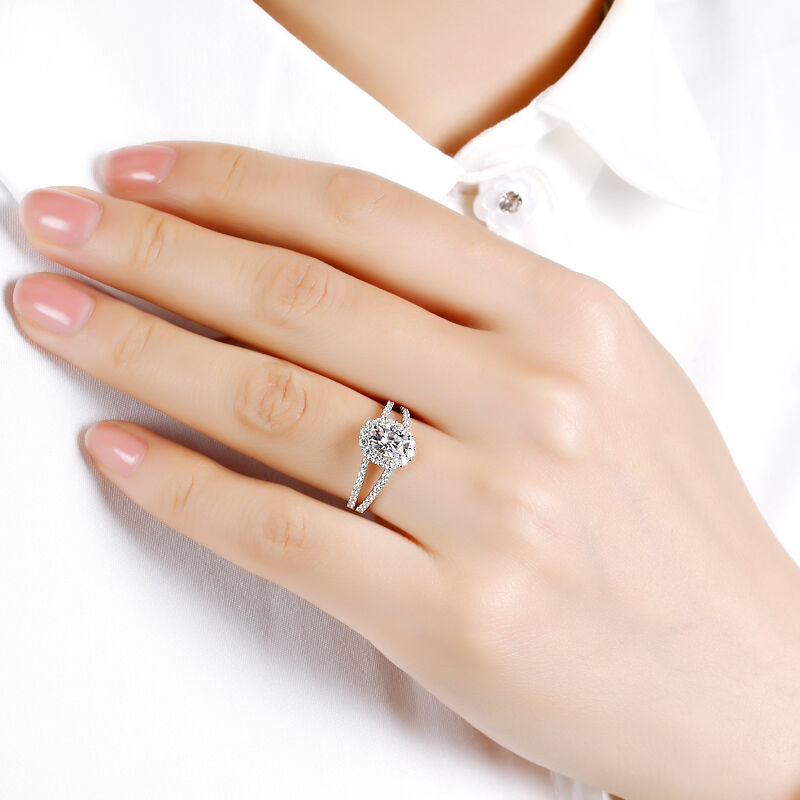 Jeulia Halo Anello FidanzamentoTaglio Ovale Argento Sterling