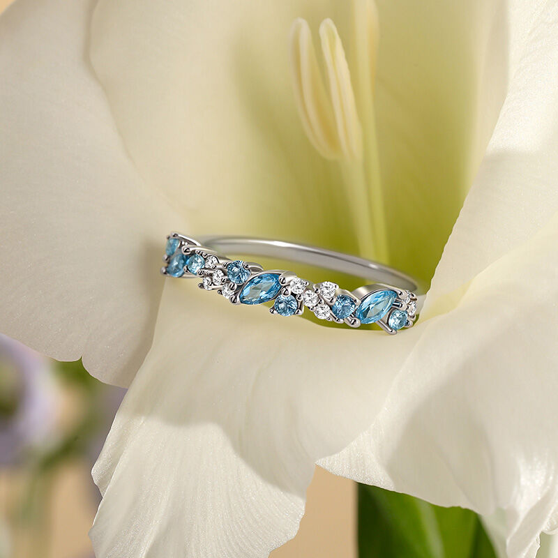 Jeulia Anillo de Media Eternidad con Racimo Personalizado para Mujeres