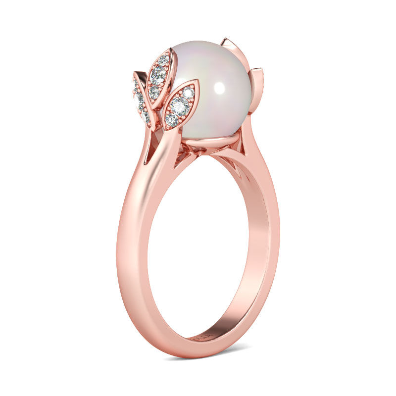 Jeulia Rose Gold Tone Cultured Pearl Sterling Silver Ring