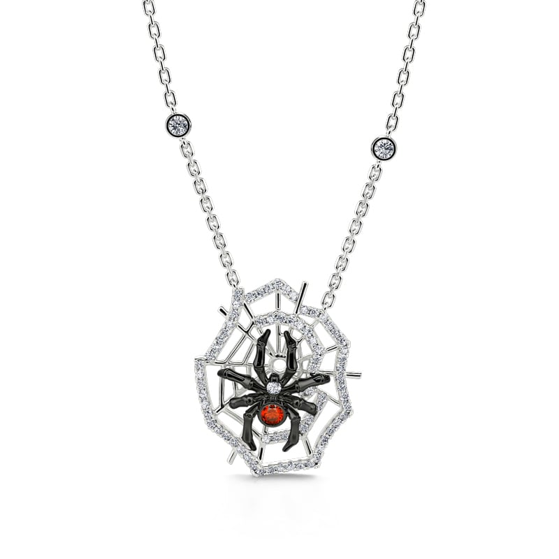 Jeulia "Web of Death" Spider Web Two Tone Sterling Silver Necklace
