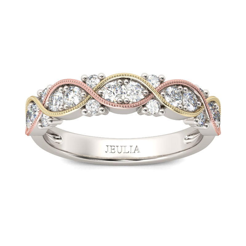 Jeulia Milgrain Tri-Tone Sterling Silver Women's Band
