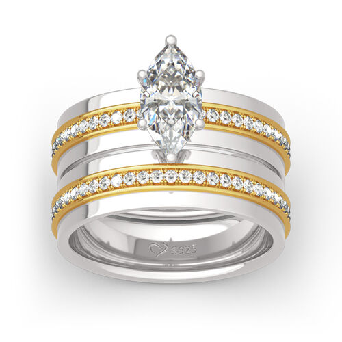 Jeulia Two Tone Marquise Cut Sterling Silver Ring Set