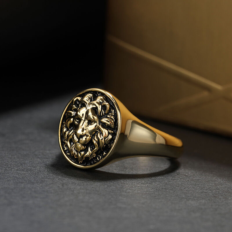 جوليا خاتم أسد ذهبي الفضة الإسترليني "ملك الوحوش"للرجال