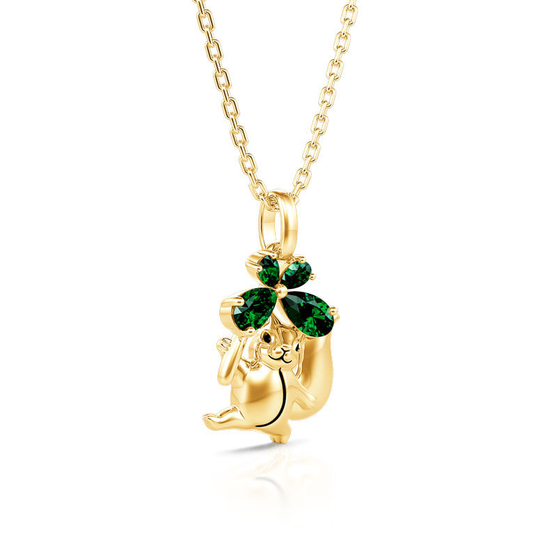 Jeulia "Naughty Squirrel" Four Leaf Clover Sterling Silver Necklace