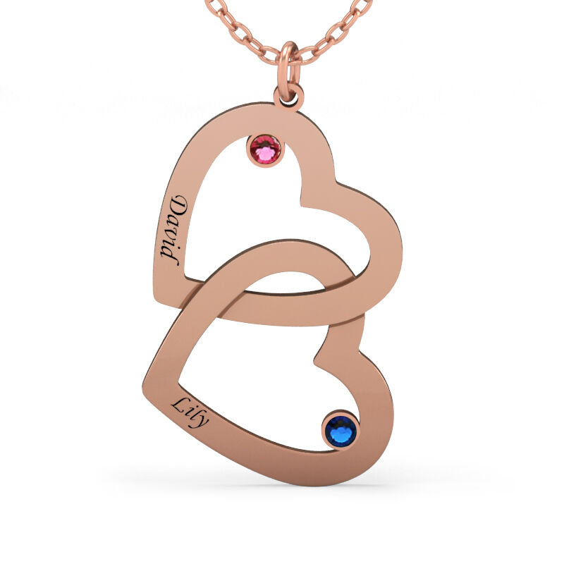 Jeulia Double Heart Engraved Necklace with Birthstones Sterling Silver