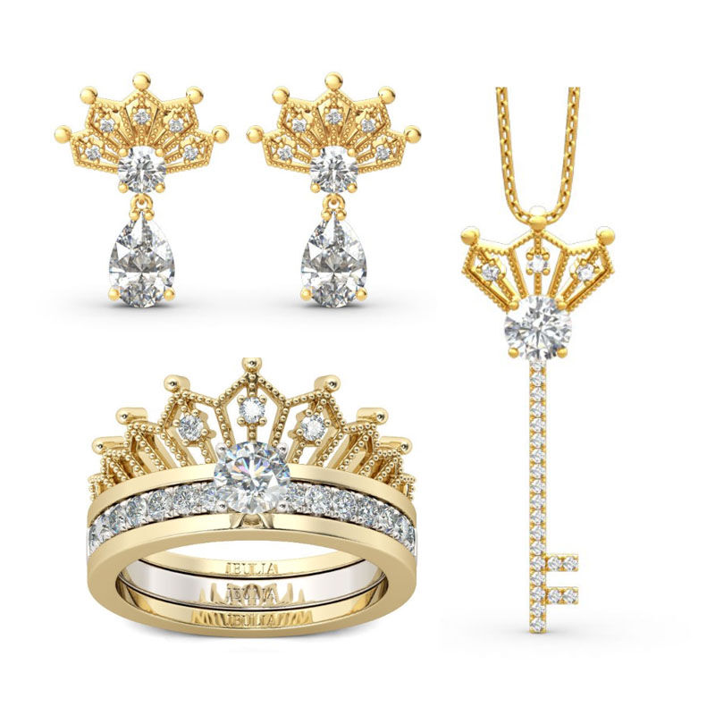Jeulia Crown Pear Cut Sterling Silver Jewelry Set