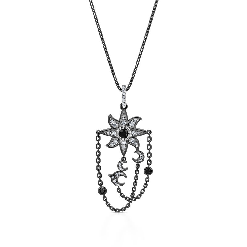 Jeulia "Lucky Star" Eight-Pointed Star&Moon Sterling Silver Necklace