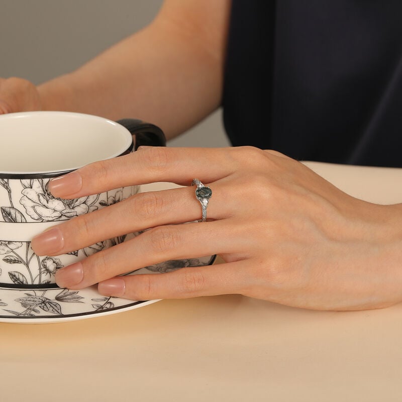 Jeulia Nature Inspired Moss Agate Couple Rings Set